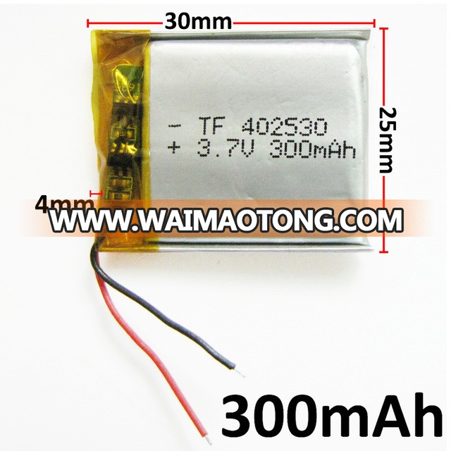 3.7V 300mAh Battery 402530 Lithium Polymer Li-Po Li Ion Rechargeable Battery for MP3 MP4 MP5 GPS PSP Mobile Electronic Part